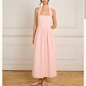 Halter Eyelet Maxi Dress in Light Pink NWT